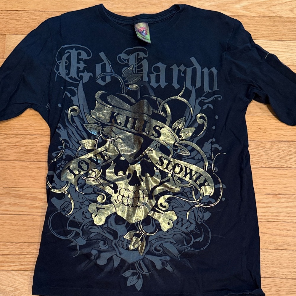 Ed Hardy by Christian Audigier  Black and Gold Graphic Long Sleeve Shirt